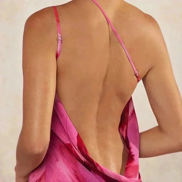 Multicolor Sexy Women's Brush Print Draped Open Back Dress - Picture 4 of 5